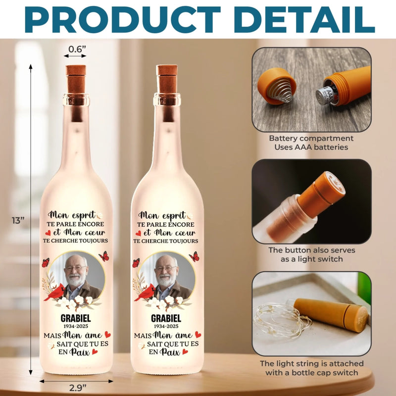 Lampe Bouteille Personnalisée Avec Photo - Cadeaux De Souvenir Et De Condoléances Pour La Perte D’Une Maman Ou D’Un Papa - Tes Ailes Étaient Prêtes, Mais Nos Cœurs Ne L’Étaient Pas