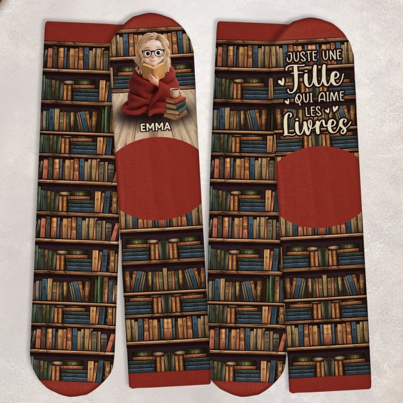 Chaussettes Personnalisées – Cadeaux Personnalisés pour Amoureux des Livres, Rats de Bibliothèque et Lecteurs Passionnés – Juste Une Fille Perdue Entre Les Lignes