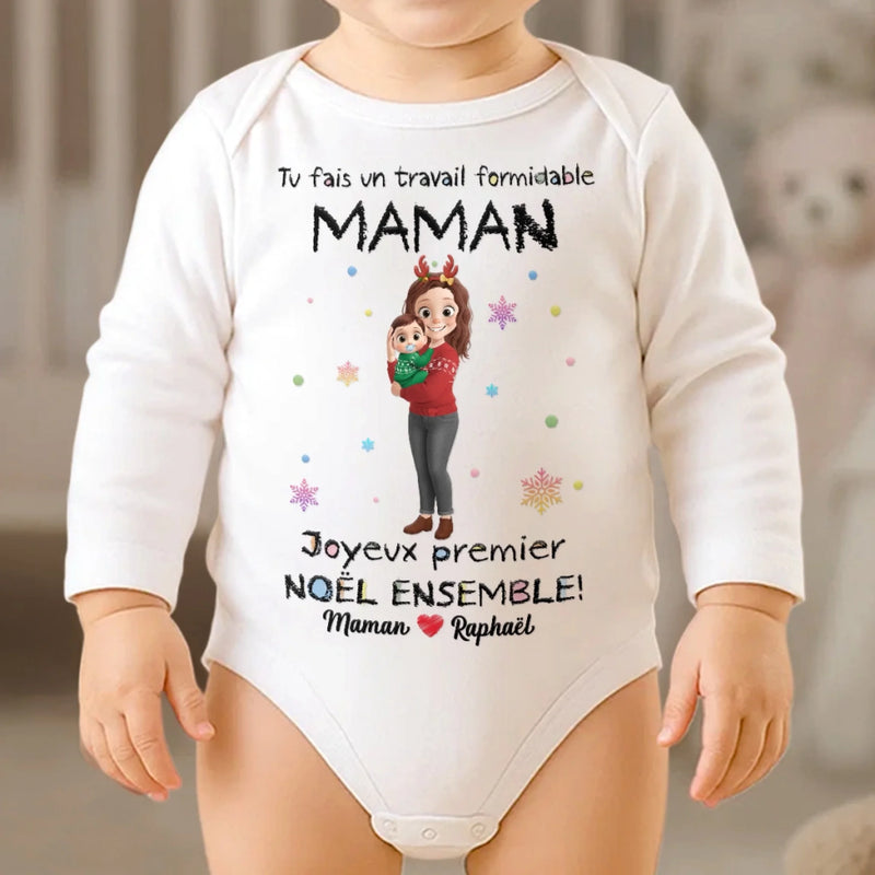 Body Bébé À Manches Longues Personnalisé Pour Le Premier Noël – Cadeaux Personnalisés De Baby Shower Et De Révélation De Genre Pour Nouvelles Mamans, Nouveaux Papas, Nouveaux Parents – Petites Mains, Grand Amour