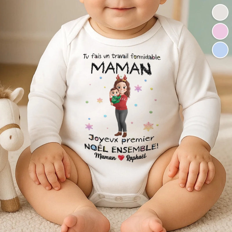 Body Bébé À Manches Longues Personnalisé Pour Le Premier Noël – Cadeaux Personnalisés De Baby Shower Et De Révélation De Genre Pour Nouvelles Mamans, Nouveaux Papas, Nouveaux Parents – Petites Mains, Grand Amour