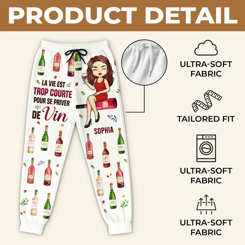 Pantalon De Survêtement Unisexe Personnalisé – Cadeaux D’Anniversaire Personnalisés Pour Meilleures Amies, Sœurs, BFF, Famille, Vous-Même – Juste Une Fille Qui Aime Le Vin