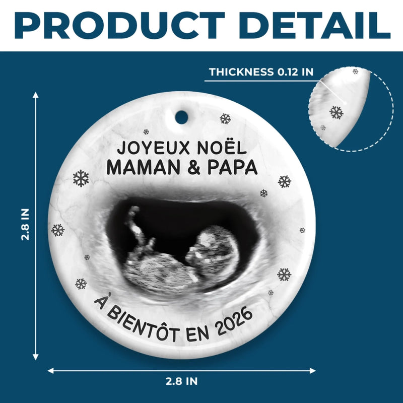 Ornement Photo En Céramique Personnalisé – Cadeaux Personnalisés De Noël, De Baby Shower Et De Révélation De Genre Pour Nouvelles Mamans, Nouveaux Papas, Nouveaux Parents – Un Petit Lutin Arrive Bientôt