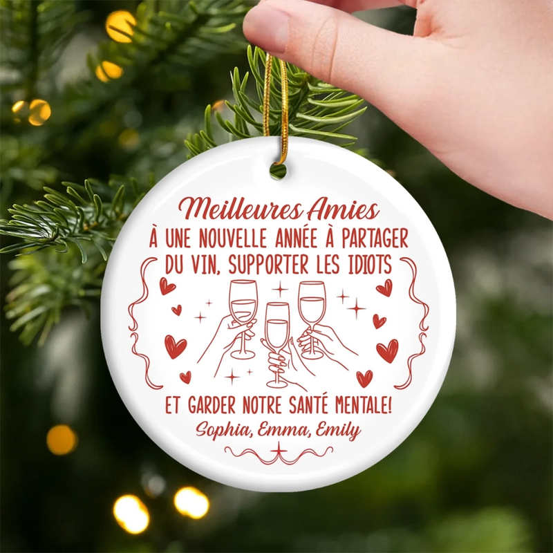Ornement En Céramique Personnalisé – Cadeaux De Noël Et D’Anniversaire Personnalisés Pour La Meilleure Amie, Les Sœurs, Les BFF – Cœurs Liés, Rires Sans Fin