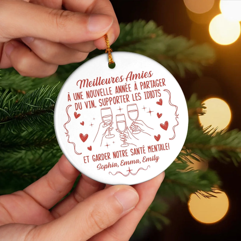 Ornement En Céramique Personnalisé – Cadeaux De Noël Et D’Anniversaire Personnalisés Pour La Meilleure Amie, Les Sœurs, Les BFF – Cœurs Liés, Rires Sans Fin