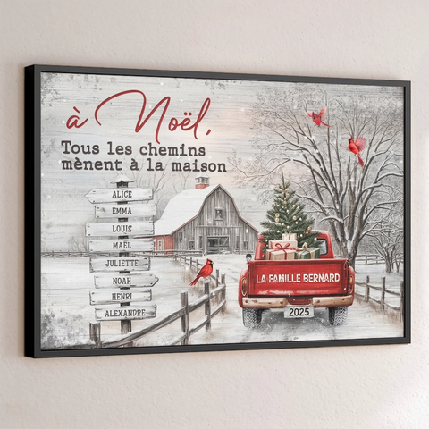 Affiche Horizontale Personnalisée – Cadeaux De Noël Et D’Anniversaire Personnalisés Pour Maman, Papa, Frère, Sœur, Enfants – Tous Les Chemins Mènent À La Famille