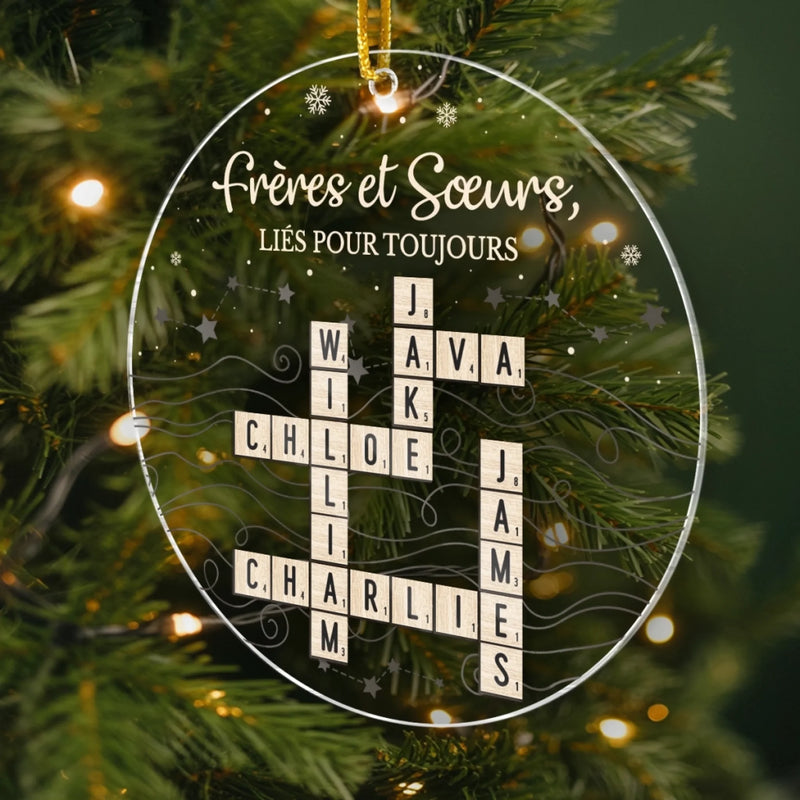 Ornement En Acrylique Type Scrabble Personnalisé – Cadeaux De Noël Et D’Anniversaire Personnalisés Pour Frère Et Sœur – Grandir Côte À Côte Pour Toujours