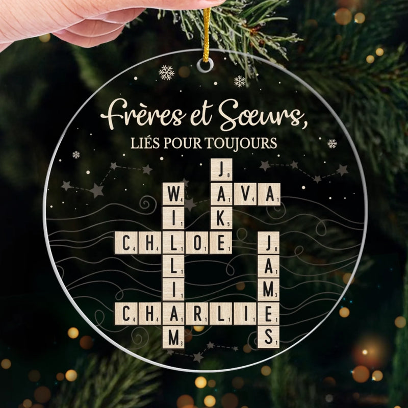 Ornement En Acrylique Type Scrabble Personnalisé – Cadeaux De Noël Et D’Anniversaire Personnalisés Pour Frère Et Sœur – Grandir Côte À Côte Pour Toujours