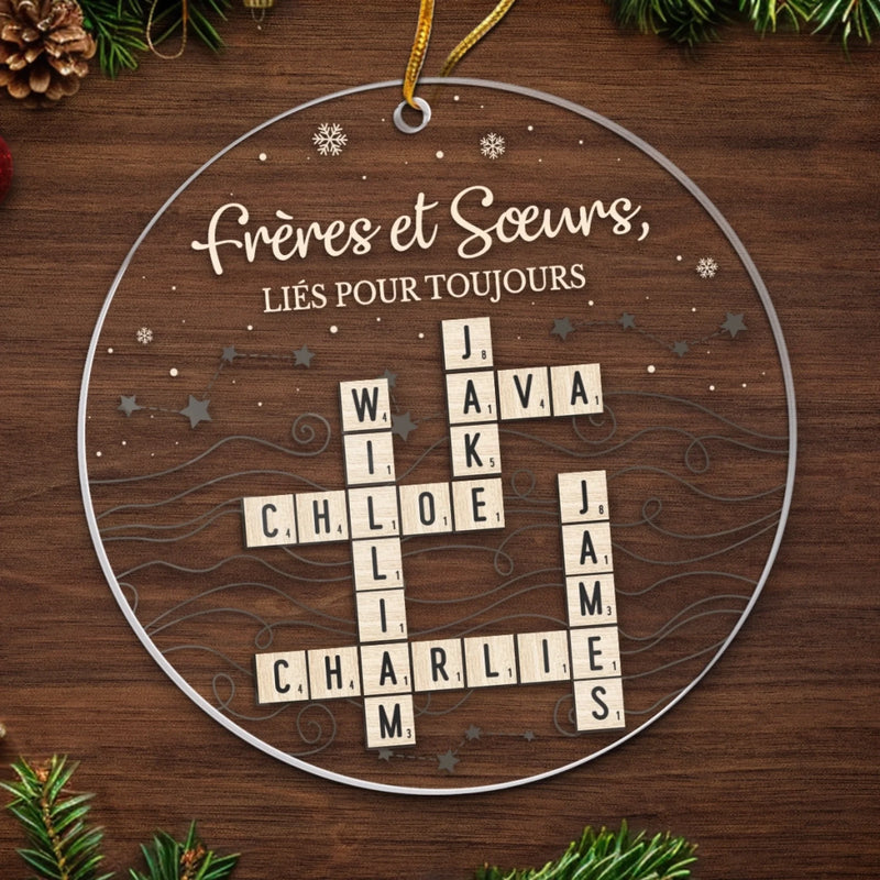 Ornement En Acrylique Type Scrabble Personnalisé – Cadeaux De Noël Et D’Anniversaire Personnalisés Pour Frère Et Sœur – Grandir Côte À Côte Pour Toujours