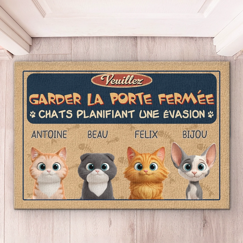 Tapis Décoratif Personnalisé Pour La Maison – Cadeaux D’Anniversaire Personnalisés Pour Les Amoureux Des Chats, Mamans Et Papas De Chats – Les Chats Planifient Leur Évasion