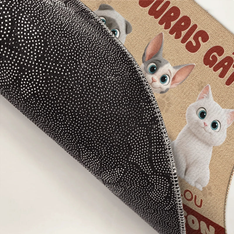Tapis Décoratif Personnalisé Pour La Maison – Cadeaux D’Anniversaire Personnalisés Pour Les Amoureux Des Chats, Mamans Et Papas De Chats – Chats Pourris Gâtés Et Leur Personnel De Maison Habitent Ici
