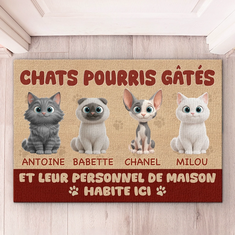 Tapis Décoratif Personnalisé Pour La Maison – Cadeaux D’Anniversaire Personnalisés Pour Les Amoureux Des Chats, Mamans Et Papas De Chats – Chats pourris gâtés et leur personnel de maison habitent ici