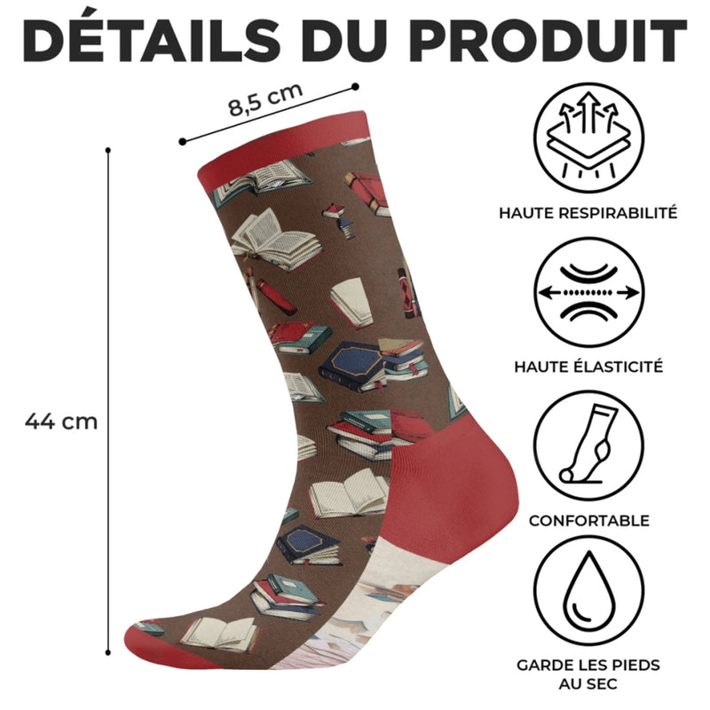 Chaussettes Personnalisées - Cadeaux Pour Amoureux Des Livres, Rats De Bibliothèque, Lecteurs - Marque-Page De Mon Cœur