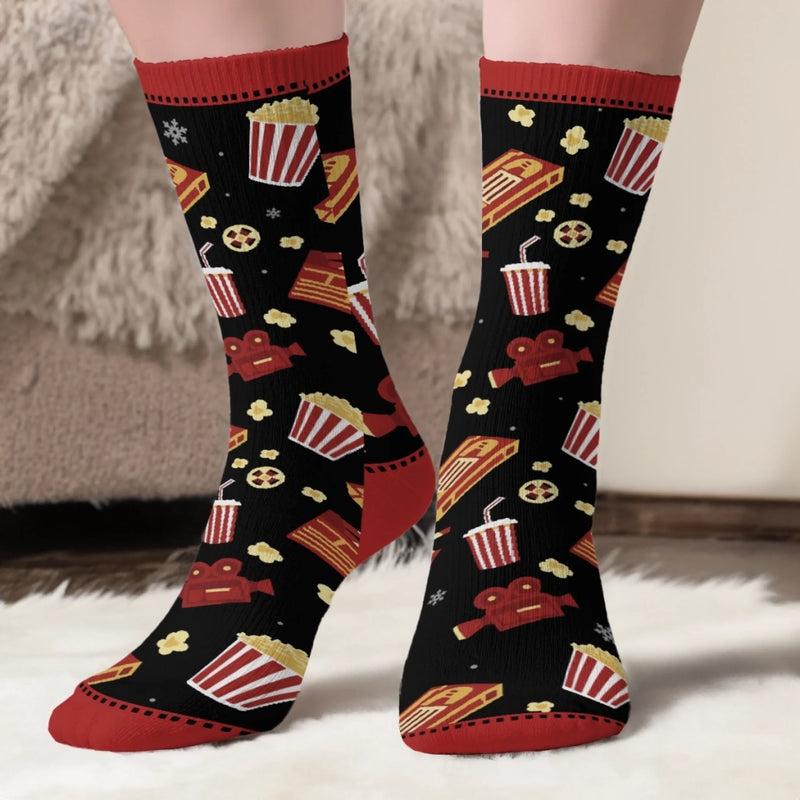 Chaussettes Personnalisées – Cadeaux De Noël Et D’Anniversaire Personnalisés Pour Femmes Et Hommes – Soirée Ciné, Édition De Noël