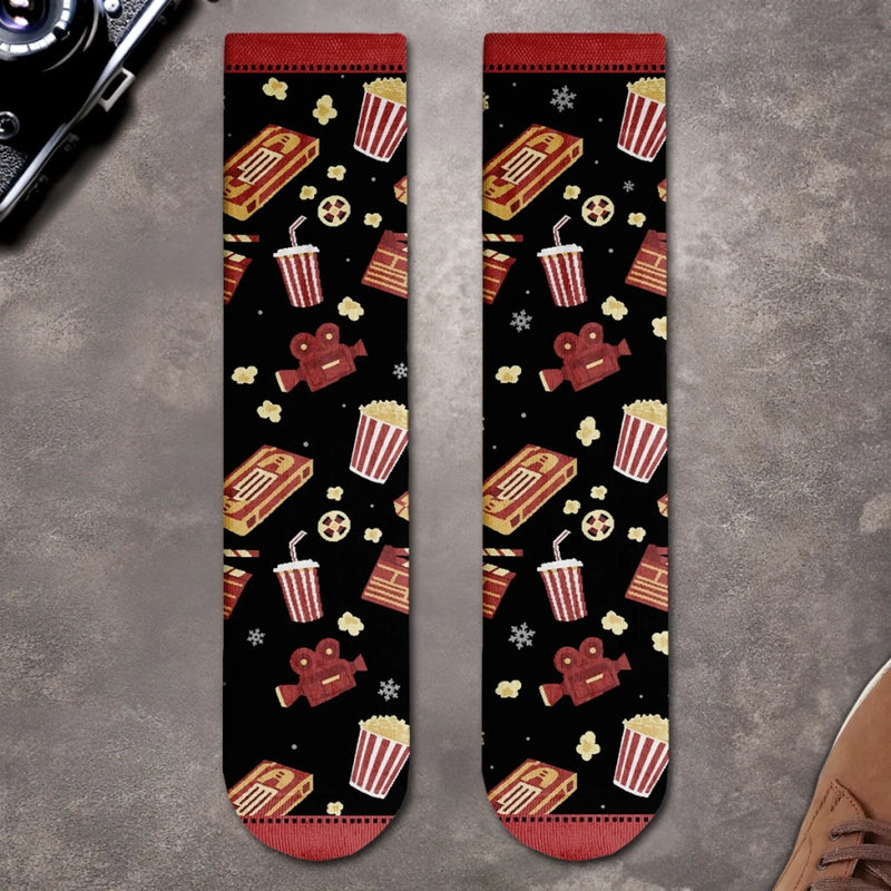 Chaussettes Personnalisées – Cadeaux De Noël Et D’Anniversaire Personnalisés Pour Femmes Et Hommes – Soirée Ciné, Édition De Noël