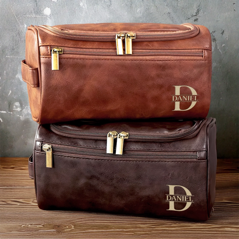 Trousse De Toilette En Cuir Gravée Personnalisée – Cadeaux D’Anniversaire Personnalisés Pour Papa, Frère, Grand-Père, Mari – Pour L’Homme Toujours En Mouvement