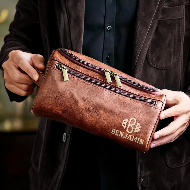 Trousse De Toilette En Cuir Gravée Personnalisée – Cadeaux D’Anniversaire Personnalisés Pour Papa, Frère, Grand-Père, Mari - Le Voyage Te Définit