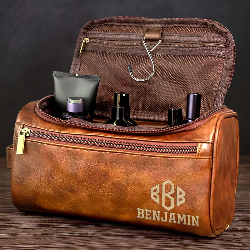 Trousse De Toilette En Cuir Gravée Personnalisée – Cadeaux D’Anniversaire Personnalisés Pour Papa, Frère, Grand-Père, Mari - Le Voyage Te Définit