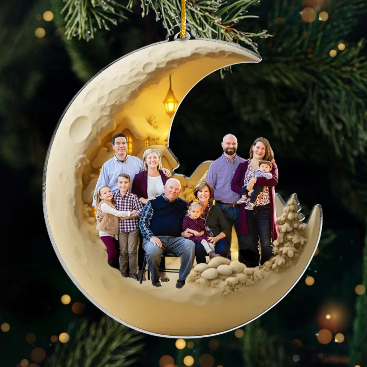 Ornement photo en acrylique personnalisé – Cadeaux de Noël ou d'anniversaire pour maman, papa, enfants – Je t'aime jusqu'à la lune