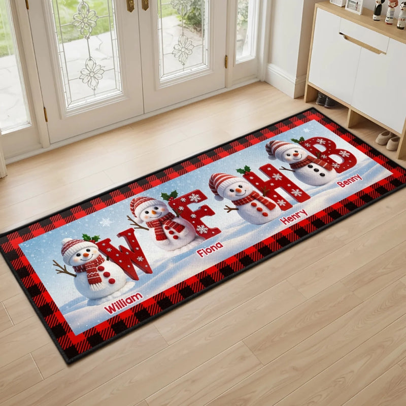 Tapis De Course Bonhomme De Neige Personnalisé – Cadeaux De Noël Et D’Anniversaire Personnalisés Pour Maman, Papa, Frère, Sœur, Enfants – Le Bonheur Commence À La Maison