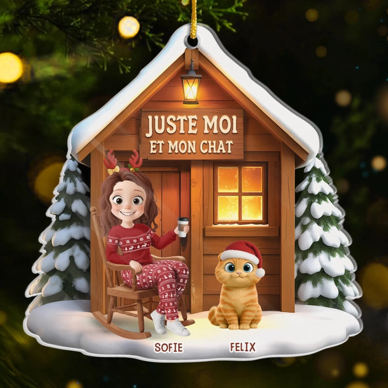 Ornement En Acrylique Personnalisé – Cadeaux De Noël Et D’Anniversaire Personnalisés Pour La Famille, Les Amoureux Des Chiens Et Des Chats – Rien Que Moi, Mon Chat Et La Paix