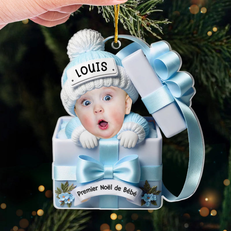 Ornement De Noël En Acrylique Personnalisé Avec Photo – Cadeaux De Noël, Baby Shower Et Révélation De Genre Pour Nouvelles Mamans, Nouveaux Papas, Nouveaux Parents – Petite Étoile De Notre Nuit De Fête