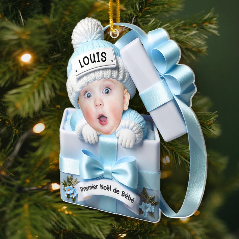 Ornement De Noël En Acrylique Personnalisé Avec Photo – Cadeaux De Noël, Baby Shower Et Révélation De Genre Pour Nouvelles Mamans, Nouveaux Papas, Nouveaux Parents – Petite Étoile De Notre Nuit De Fête