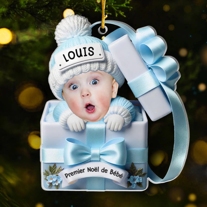 Ornement De Noël En Acrylique Personnalisé Avec Photo – Cadeaux De Noël, Baby Shower Et Révélation De Genre Pour Nouvelles Mamans, Nouveaux Papas, Nouveaux Parents – Petite Étoile De Notre Nuit De Fête