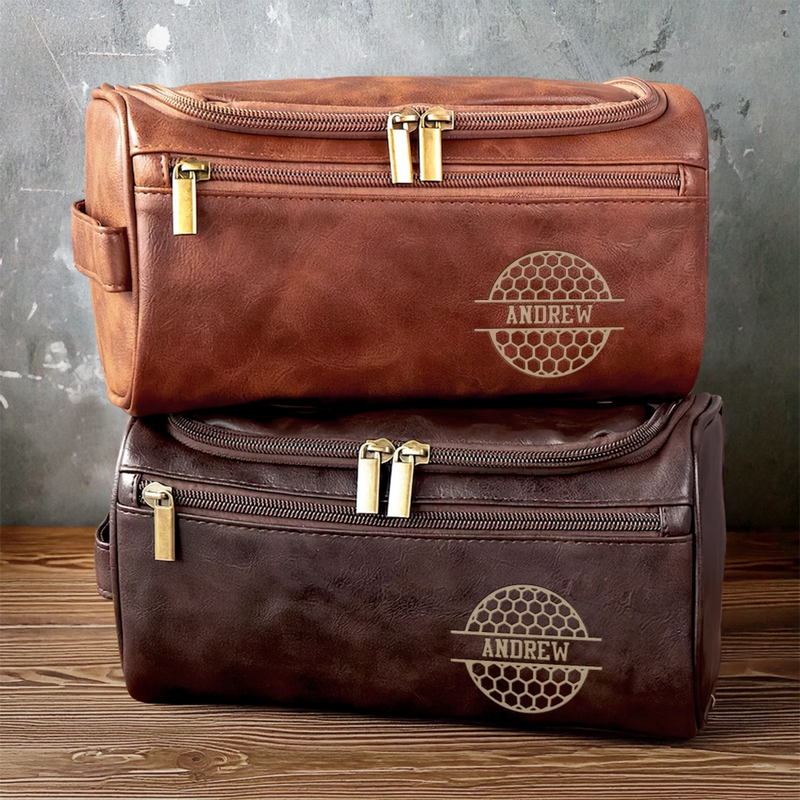 Trousse De Toilette En Cuir Gravée Personnalisée – Cadeaux De Noël Et D’Anniversaire Pour Les Joueurs De Golf, Hommes Et Femmes – Pour L’Homme Qui Joue Sa Vie Comme Au Golf