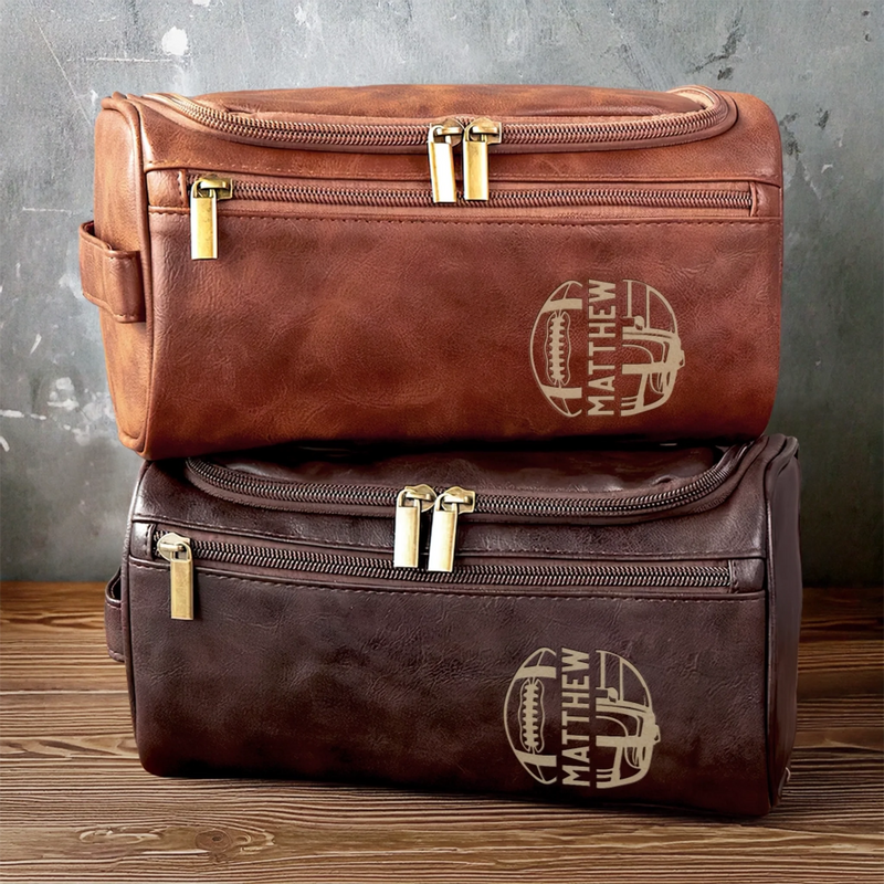 Trousse De Toilette En Cuir Gravée Personnalisée – Cadeaux De Noël Et D’Anniversaire Pour Amateurs De Rugby, Fans De Sport Et Passionnés – Gardez Votre Équipement Toujours Au Top