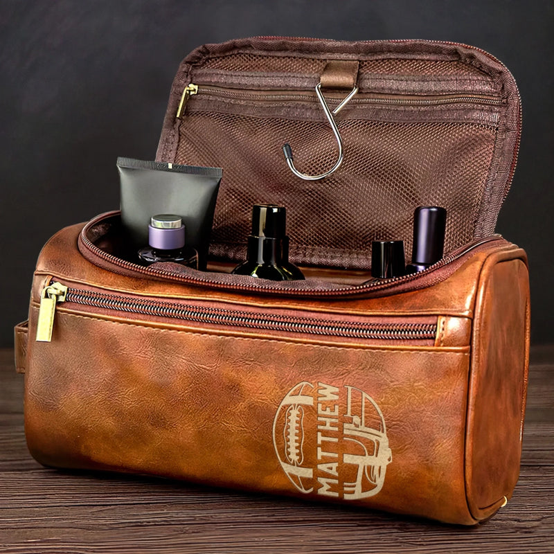 Trousse De Toilette En Cuir Gravée Personnalisée – Cadeaux De Noël Et D’Anniversaire Pour Amateurs De Rugby, Fans De Sport Et Passionnés – Gardez Votre Équipement Toujours Au Top