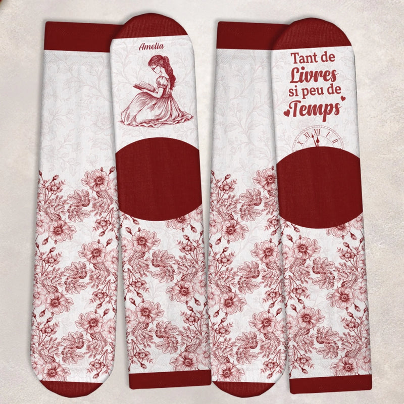 Chaussettes Personnalisées - Cadeaux Pour Amoureux Des Livres, Rats De Bibliothèque, Lecteurs - Tant De Livres, Si Peu De Temps