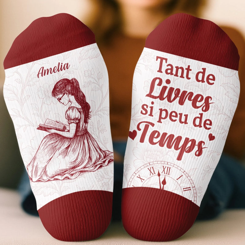 Chaussettes Personnalisées - Cadeaux Pour Amoureux Des Livres, Rats De Bibliothèque, Lecteurs - Tant De Livres, Si Peu De Temps