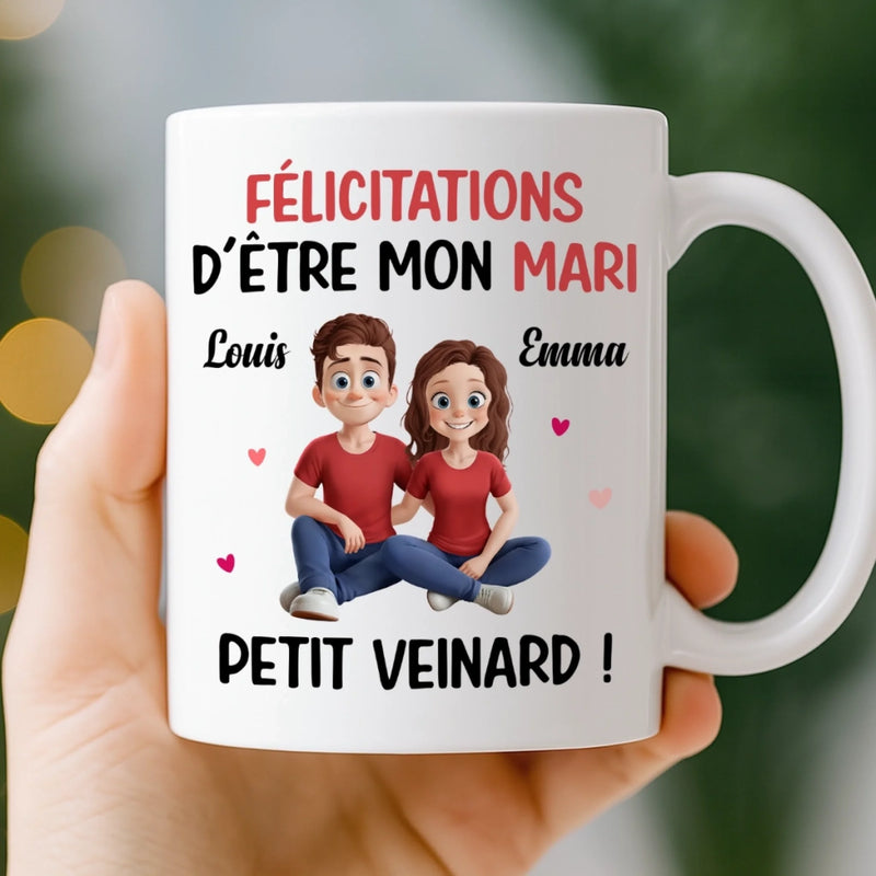 Mug Personnalisé - Cadeaux D’Anniversaire De Mariage Pour Mari Et Femme, Lui Et Elle - Félicitations D'être Mon Mari
