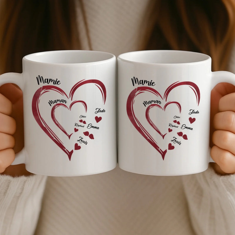 Mug Personnalisé - Cadeau Pour Mamie Et Maman - Réunis Par L’Amour, Reliés Pour Toujours