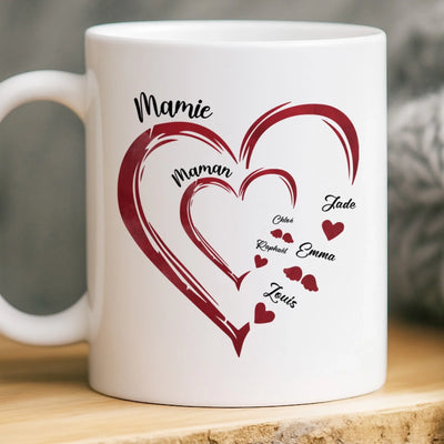 Mug Personnalisé - Cadeau Pour Mamie Et Maman - Réunis Par L’Amour, Reliés Pour Toujours