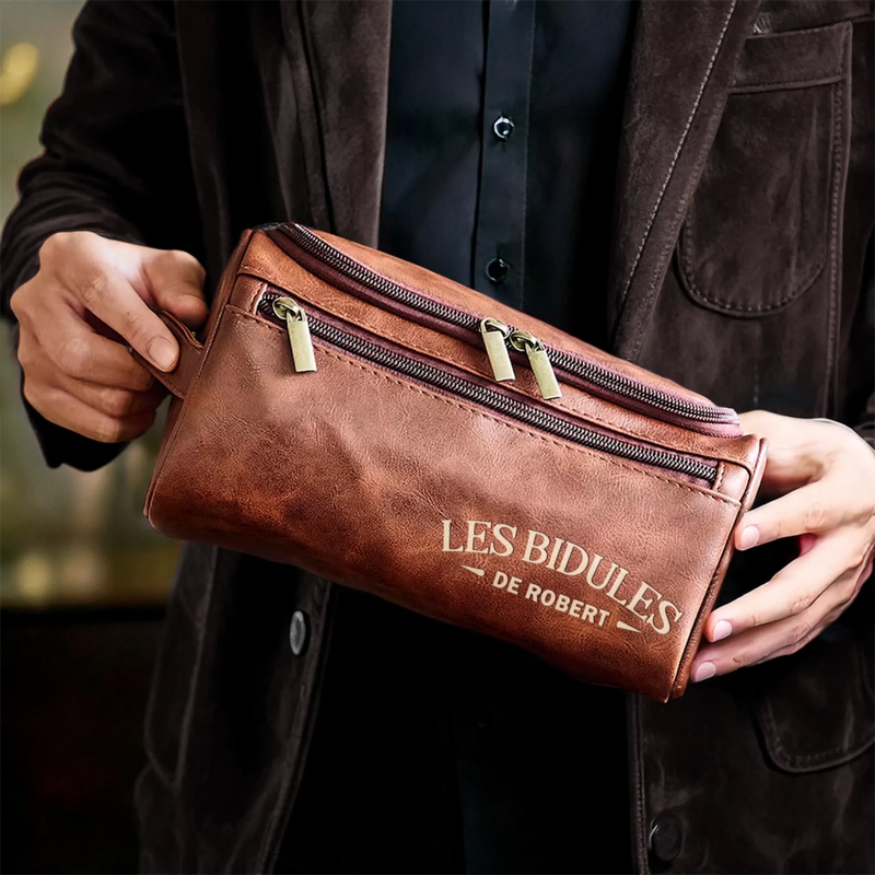 Trousse De Toilette En Cuir Gravée Personnalisée – Cadeaux De Noël Et D’Anniversaire Pour Papa, Frère, Fils, Mari, Témoin, Meilleurs Amis – Le Kit Ultime Pour Homme