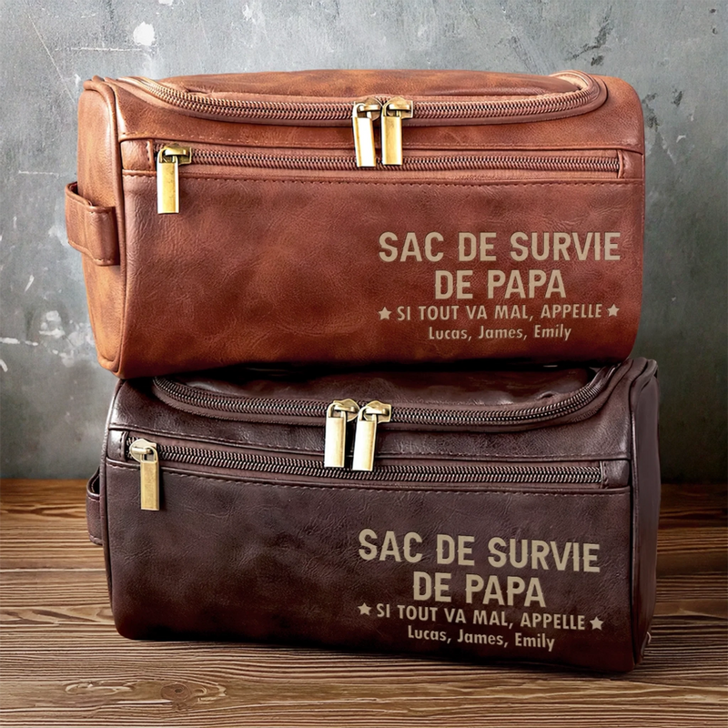 Trousse De Toilette En Cuir Gravée Personnalisée – Cadeaux D’Anniversaire Pour Papa, Grand-Père – Des Racines Solides, Des Cœurs Tendres
