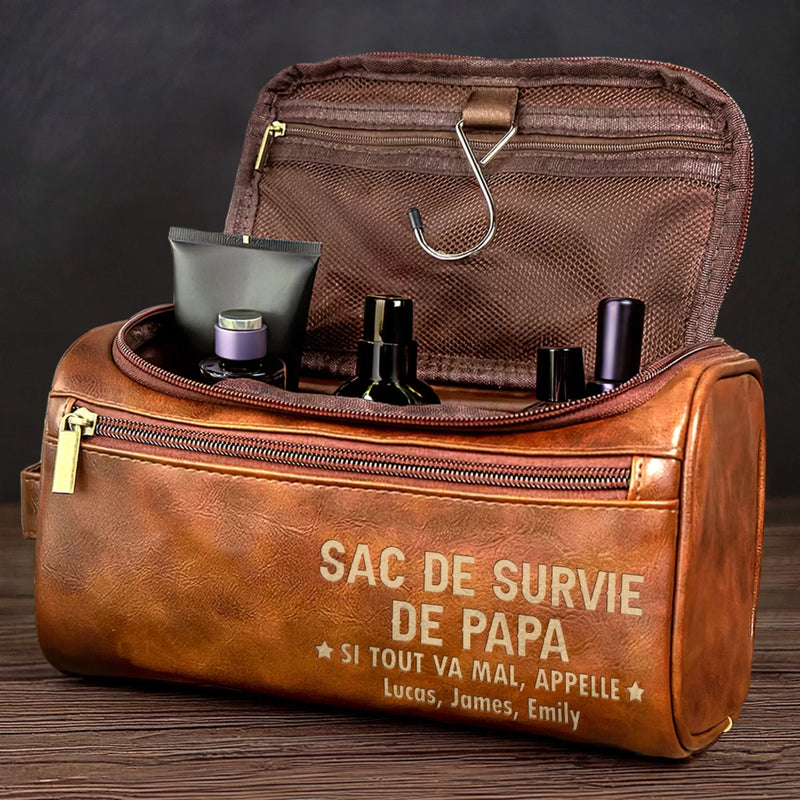 Trousse De Toilette En Cuir Gravée Personnalisée – Cadeaux D’Anniversaire Pour Papa, Grand-Père – Des Racines Solides, Des Cœurs Tendres
