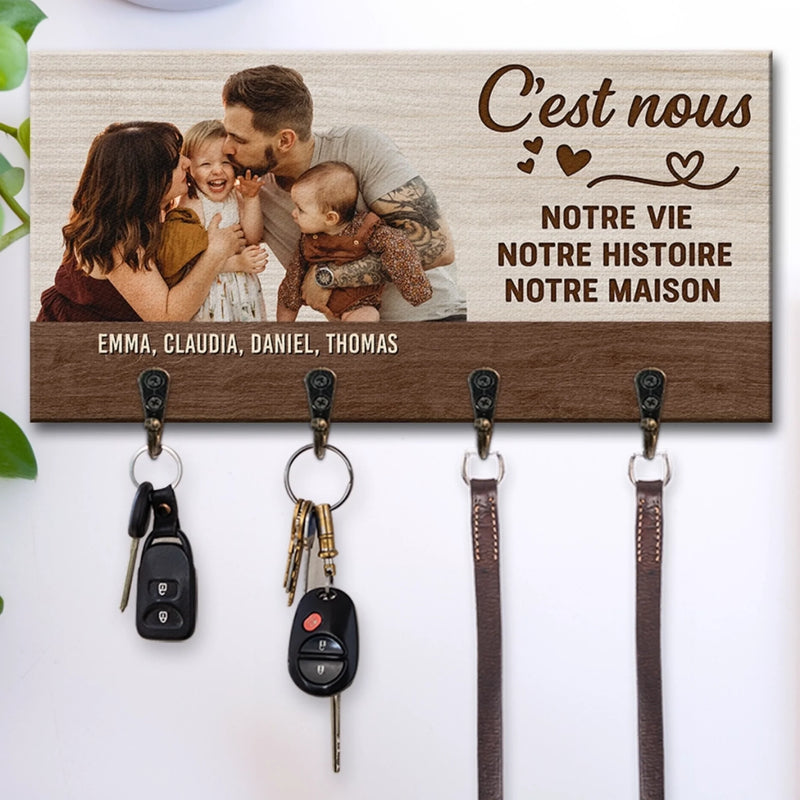 Porte-Clés Mural Personnalisé Avec Photo – Cadeaux D’Anniversaire Pour Maman, Papa, Enfants – Notre Vie, Notre Doux Foyer