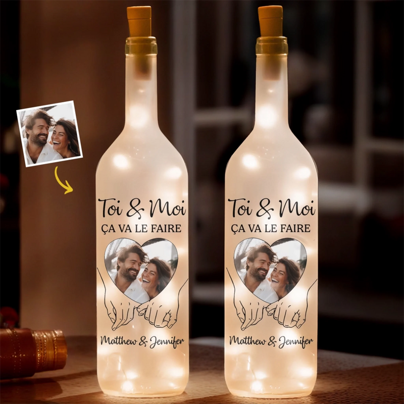 Lampe-Bouteille Personnalisée Avec Photo – Cadeaux D’Anniversaire De Mariage Pour Mari Et Femme, Lui Et Elle – Là Où Tu Es, Est Ma Place