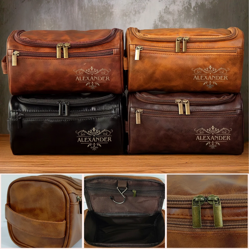 Trousse De Toilette En Cuir Gravée Personnalisée – Cadeau D’Anniversaire Idéal Pour Papa, Frère, Grand-Père Ou Mari – Prête Pour Toutes Les Aventures
