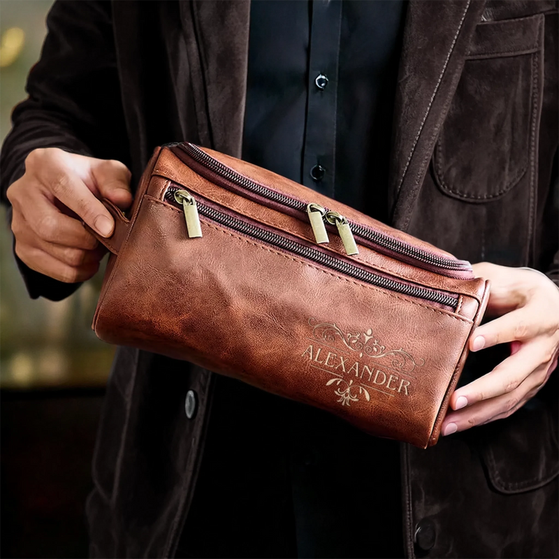 Trousse De Toilette En Cuir Gravée Personnalisée – Cadeau D’Anniversaire Idéal Pour Papa, Frère, Grand-Père Ou Mari – Prête Pour Toutes Les Aventures