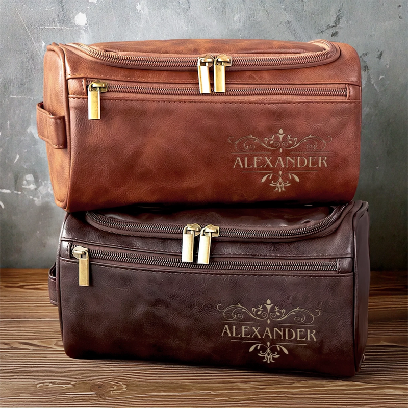 Trousse De Toilette En Cuir Gravée Personnalisée – Cadeau D’Anniversaire Idéal Pour Papa, Frère, Grand-Père Ou Mari – Prête Pour Toutes Les Aventures