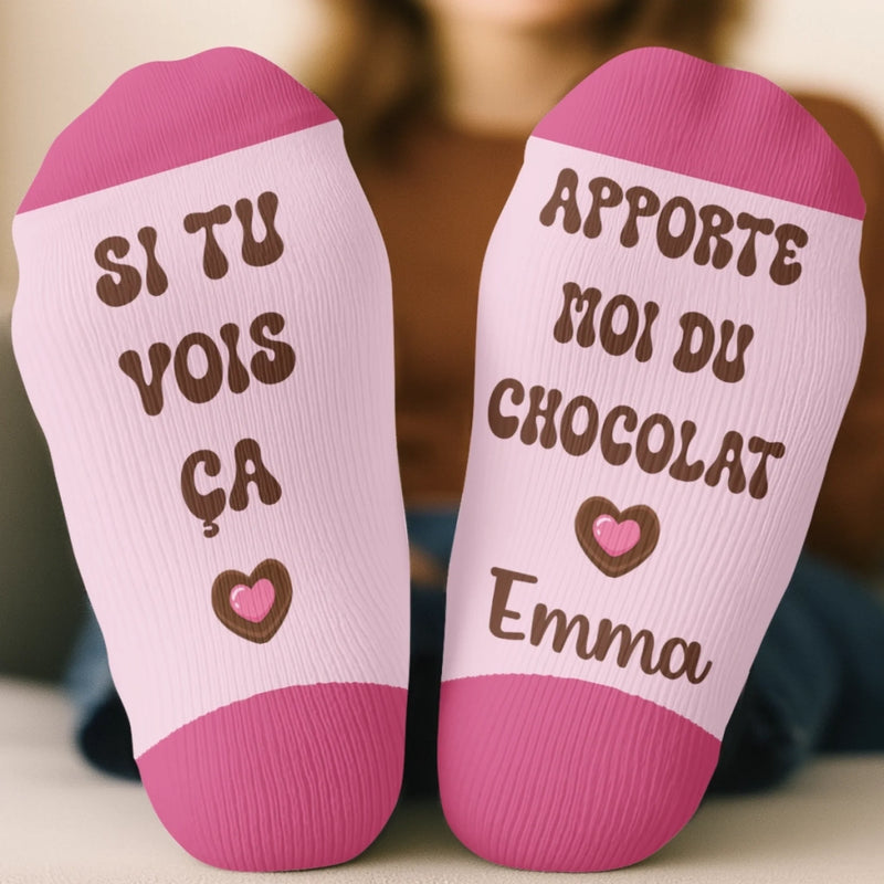 Chaussettes Personnalisées – Cadeaux De Noël Et D'Anniversaire Personnalisés Pour Vos Meilleures Amies, Sœurs, Famille Et Vous-Même – Le Chocolat Est Ma Langue D’Amour
