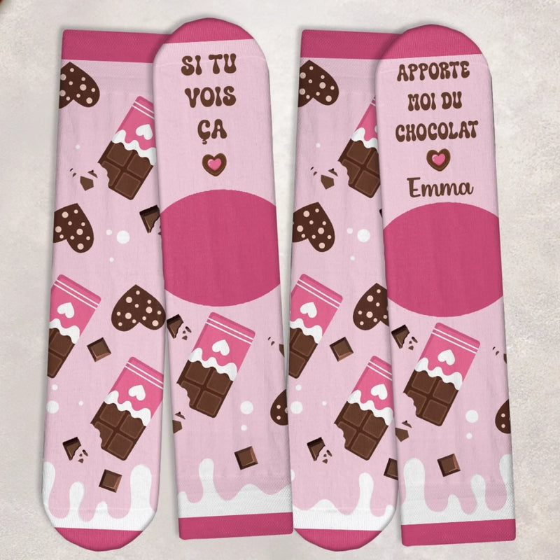 Chaussettes Personnalisées – Cadeaux De Noël Et D'Anniversaire Personnalisés Pour Vos Meilleures Amies, Sœurs, Famille Et Vous-Même – Le Chocolat Est Ma Langue D’Amour