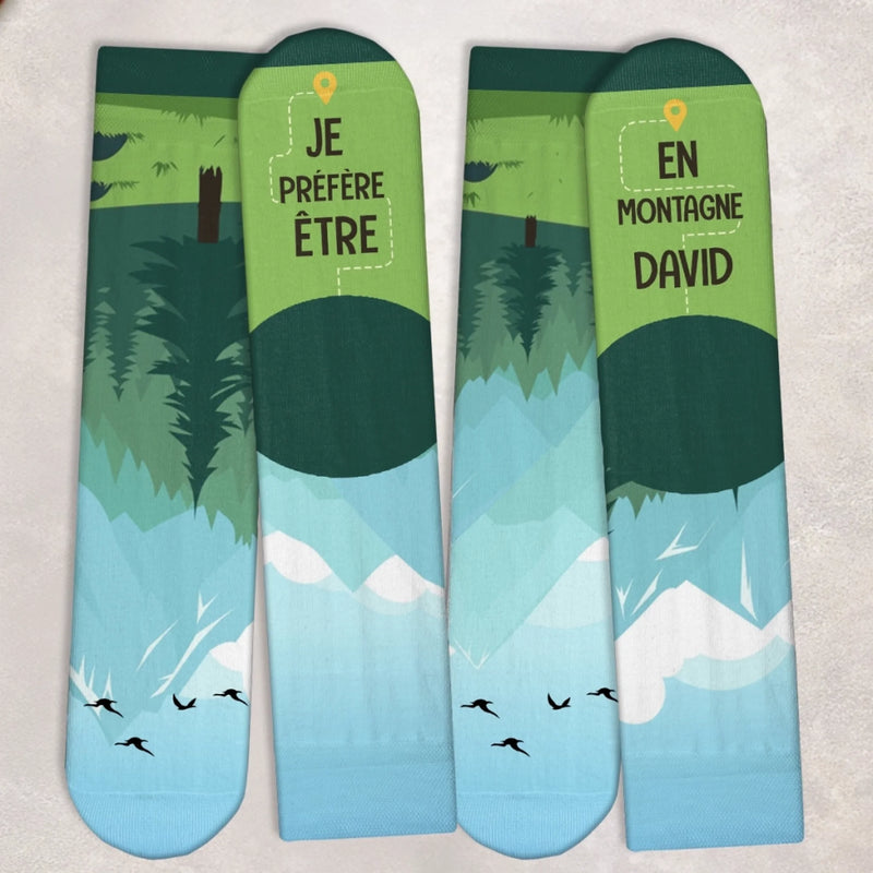 Chaussettes Personnalisées – Cadeaux D’Anniversaire Sportifs Pour Fans De Sport Et Amoureux D’Activités – Je Préfère Être En Montagne