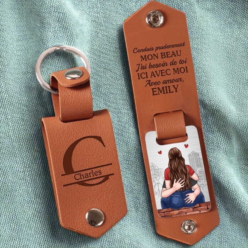 Porte-Clés En Cuir Gravé Personnalisé – Cadeaux Personnalisés D’Anniversaire Et De Mariage Pour Mari Et Femme, Pour Lui Et Pour Elle – Là Où Nos Cœurs Se Retrouvent Toujours
