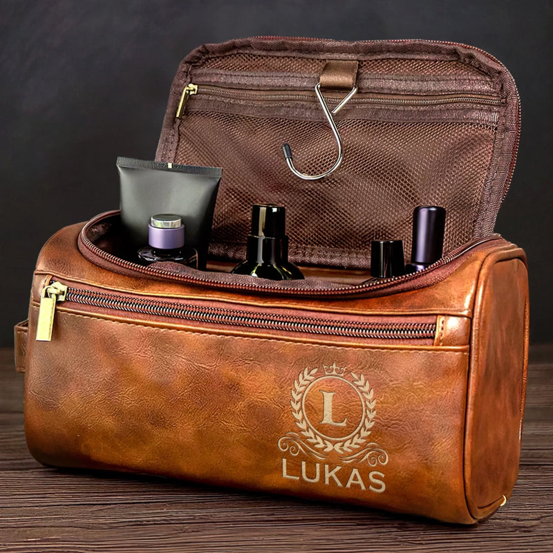 Trousse De Toilette En Cuir Gravée Personnalisée – Cadeau D’Anniversaire Idéal Pour Papa, Frère, Grand-Père Ou Mari – Un Cadeau Qui Traverse Le Temps