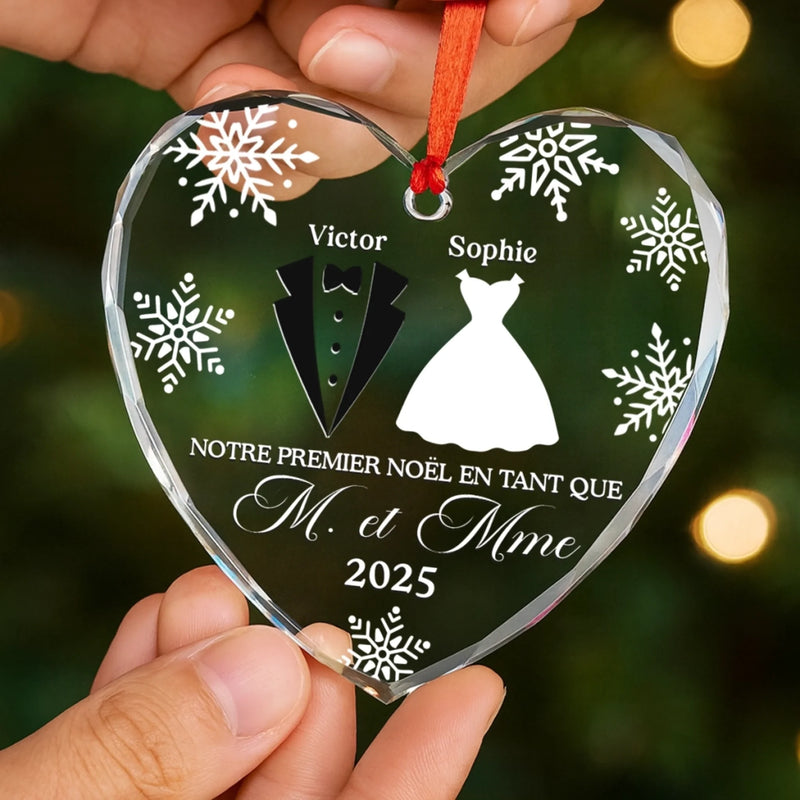 Ornement En Verre En Forme De Cœur Personnalisé – Cadeaux D’Anniversaire, De Noël Et De Mariage Pour Mari Et Femme, Pour Lui Et Pour Elle – Notre Premier Noël En Tant Que Mari Et Femme
