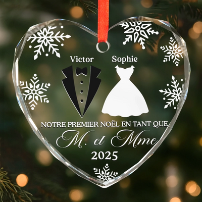 Ornement En Verre En Forme De Cœur Personnalisé – Cadeaux D’Anniversaire, De Noël Et De Mariage Pour Mari Et Femme, Pour Lui Et Pour Elle – Notre Premier Noël En Tant Que Mari Et Femme